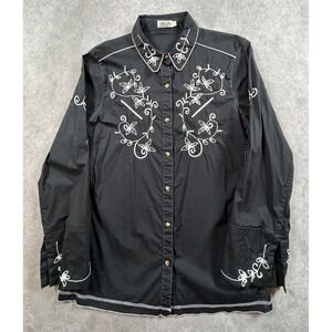 Tasha Polizzi Womens XL Shirt Cotton Black White Embroidered Western Snap Front